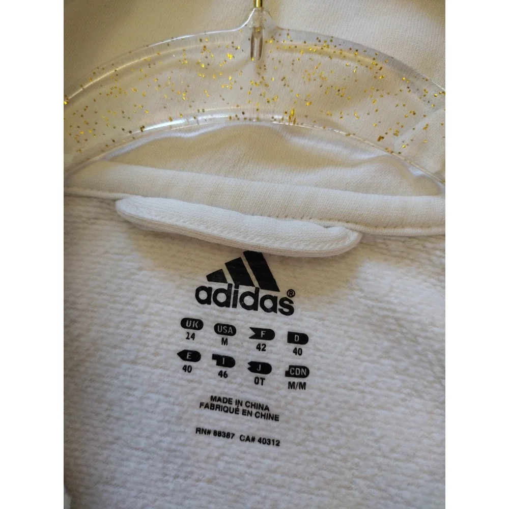Adidas Athletic Sweatshirt Womans Medium White Full‎ Zip Long Sleeves Mock Neck